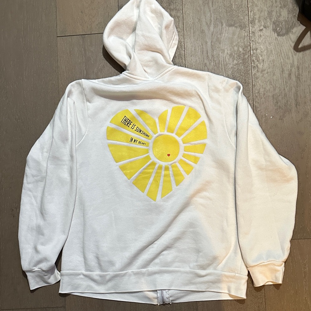 California White Hoodie with Yellow Heart Design